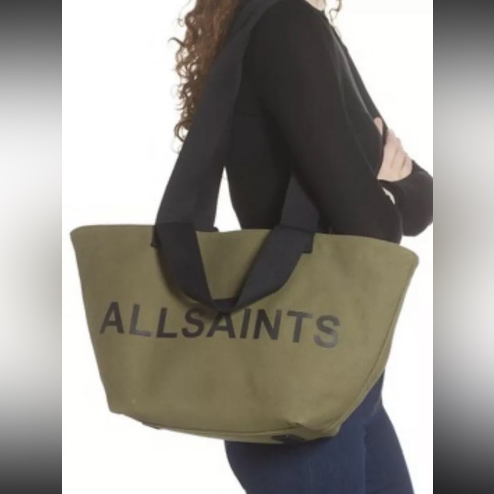 All Saints Khaki Tote with Black Straps - Picture 12 of 13